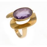 Amethyst-Ring GG 585/000 mit einem oval fac. Amethyst 15,5 x 10 mm, Meisterpunze, RG 54,6,4