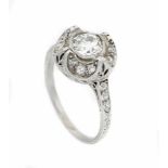 Altschliff-Diamant-Ring Platin mit einem Altschliff-Diamanten 0,82 ct l.get.W/VS undDiamanten,