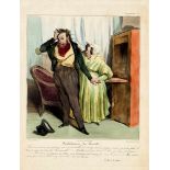 Honoré Daumier (1808-1879), Konvolut von 4 Karikaturen, handkolorierte Lithographien beiAubert,