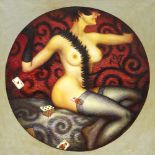 Anonymer russischer Maler Ende 20. Jh., weiblicher Akt mit Stola in rundem Ausschnitt mitder