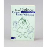 Sir Peter Ustinov, Buch 'Ustinovs kleines Welttheater' und Werbeplakat, 1999, jeweils