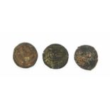 Konvolut 3 antike jüdische Münzen, D. 16 - 14 mm, 6,0 gConvolute 3 antique Jewish coins, D. 16 -