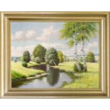 A. Masson, Landschaftsmaler 1. H. 20. Jh., sommerliche Landschaft mit Birken an einemBachlauf, Öl
