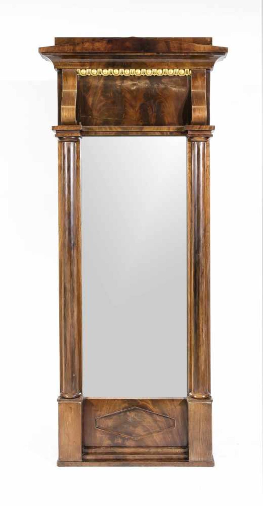 Biedermeier-Wandspiegel um 1820, Mahagoni massiv und furniert, 185 x 81 cm