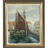Ewald Mühlen (1883-1944), niederrheinischer Maler, Fischerhafen in Blankenberge inBelgien, Öl auf
