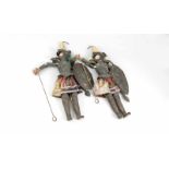 Paar Ritter-Marionetten, 19. Jh.?, Holz, Metallblech und Stoff, komplett eingerüsteteFiguren aus