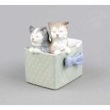 Zwei Kätzchen in einer Schachtel, Nao, Spanien, Ende 20. Jh., 2 Kätzchen aus einer Box mitDecke raus