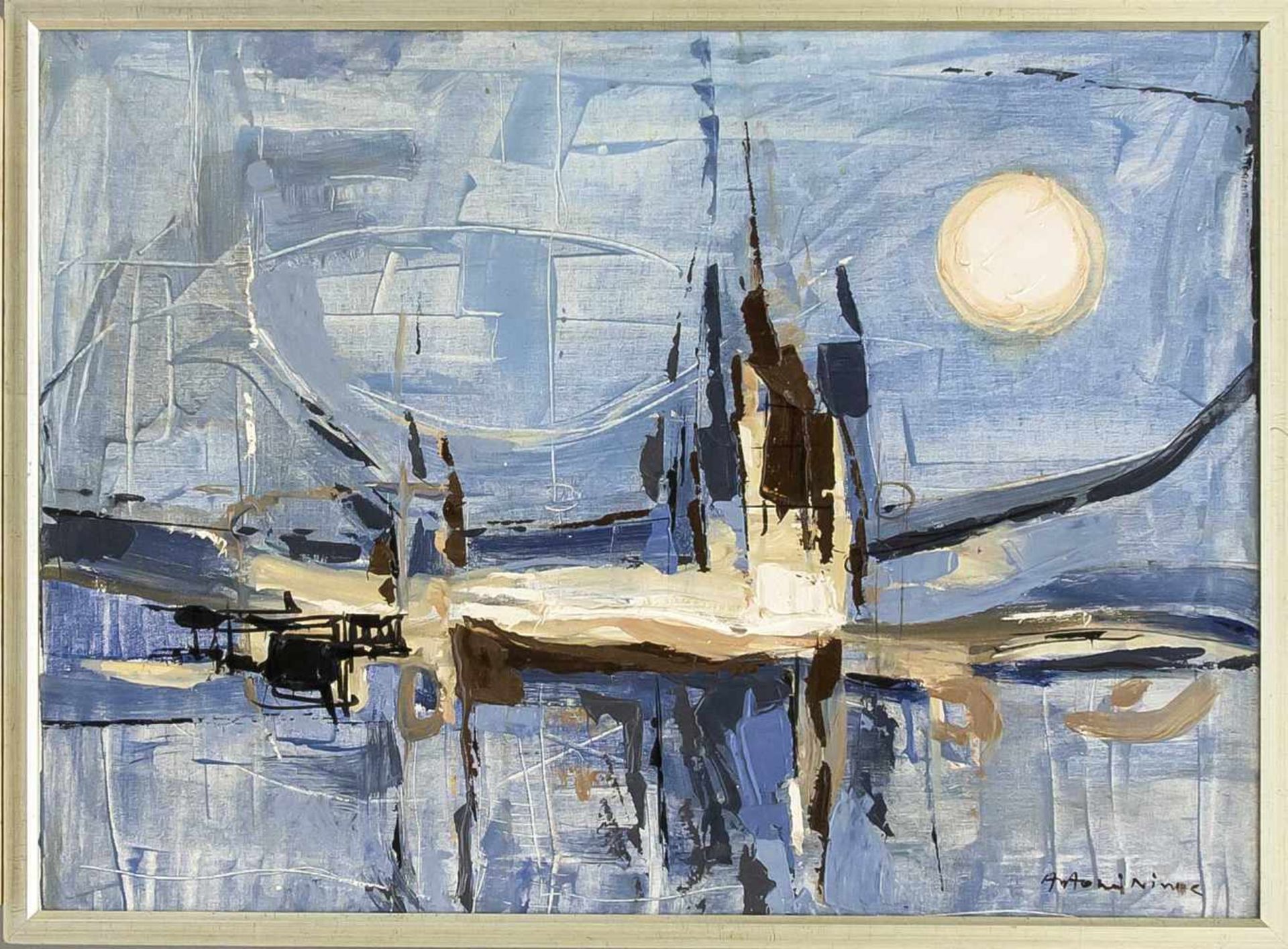 Antonis Ninos (1912-1996), griechischer Maler, "La Lune Rose", Öl/Lwd., gespachtelt,Griechenland, um