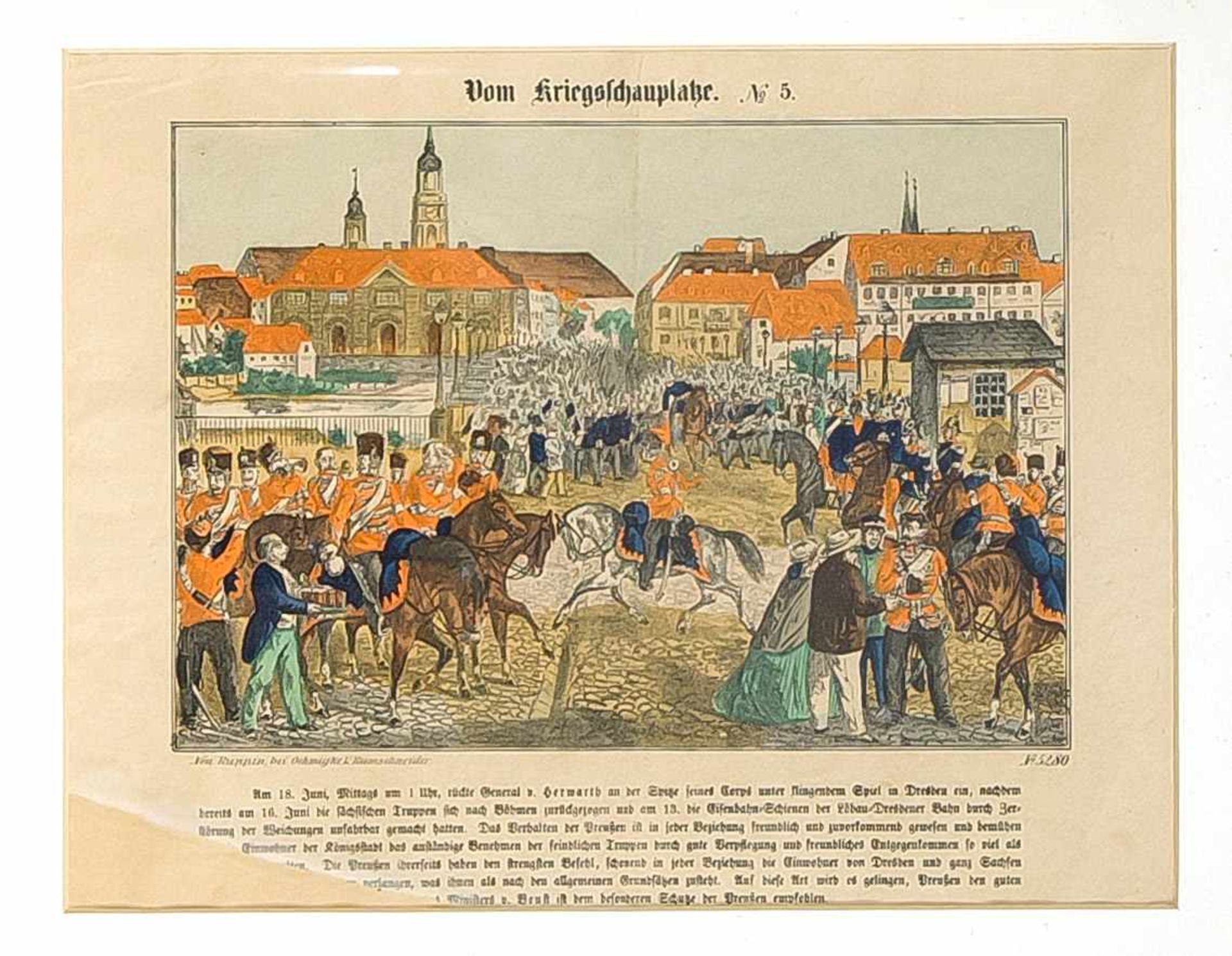 Neuruppiner Bilderbögen, Konvolut von 5 Schlachtenszenen, kol. Lithographien 1. H. 19.Jh., "Die