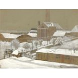 F. Mohr, unidentifizierter Maler um 1920, Industrielandschaft im Winter, Aquarell undGouache auf