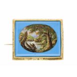 Pietra-Dura-Brosche Landschaft GG 750/000 rechteckig fac. Türkisplatte 43 x 34 mm miteiner sehr