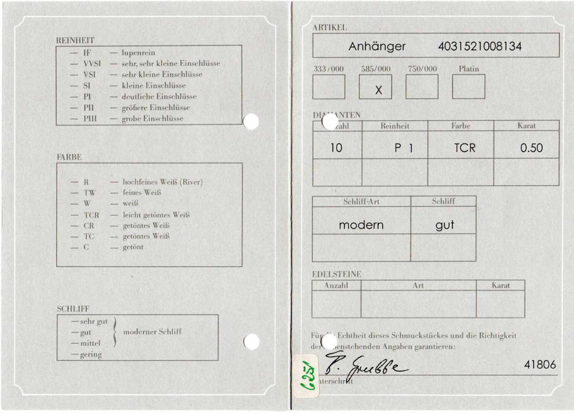 Brillant-Anhänger GG/WG 585/000 mit 10 Brillanten, zus. 0,50 ct get.W-l.get.W/P1, L. 16,5mm, 3,1 - Bild 2 aus 2