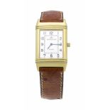 Jaeger LeCoultre Herrenuhr Reverso, Rückseite graviert mit FL, 750/000 GG, Straußenarmbandmit