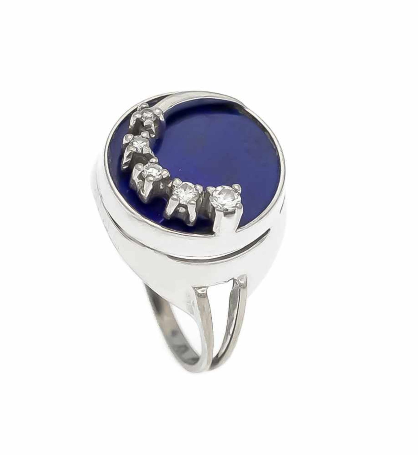 Lapislazuli-Brillant-Ring WG 585/000 mit einer runden Lapislazuli-Platte 14 mm, 3Brillanten und 2