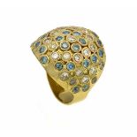 Brillant-Ring GG 585/000 mit Brillanten, zus. 2,25 ct Fancy intense Ocean Blue undl.get.W/SI-PI,