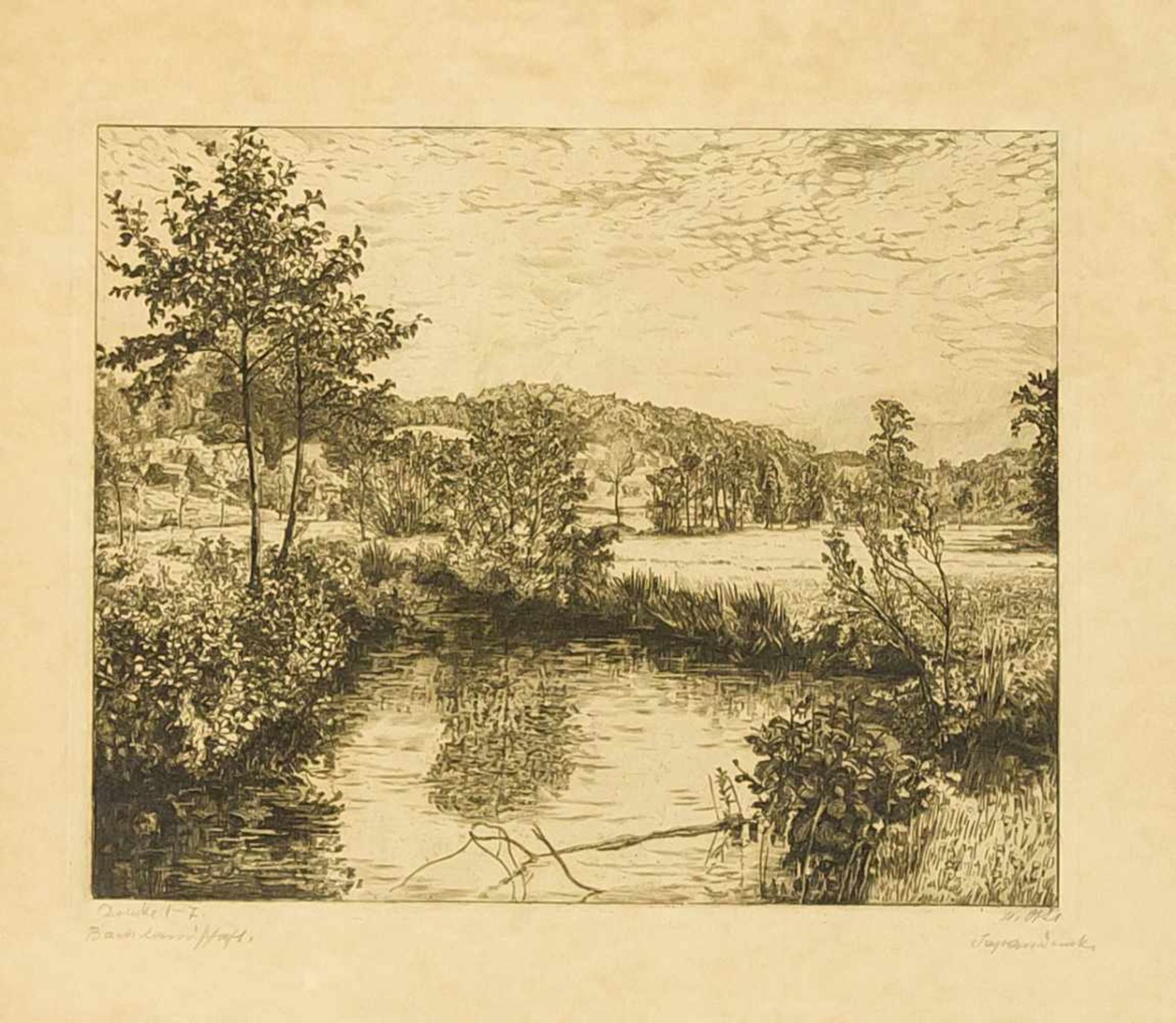 Heinrich Otto (1858-1923), "Baumlandschaft", Radierung auf Japan, u. li. betitelt, u. re.handsign.