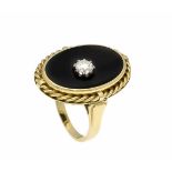 Onyx-Brillant-Ring GG 585/000 mit einem Brillanten 0,43 ct l.get.W/VS, RG 54, 10,0 gOnyx diamond