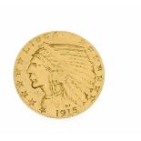 Goldmünze GG 900/000 5 Dollar Eagle/Indianerkopf 1915, D. 21 mm, 8,2 g