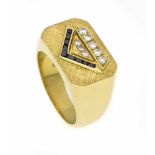 Saphir-Brillant-Ring GG 585/000 mit 9 fac. Saphiren in sehr guter Farbe und Brillanten,zus. 0,40