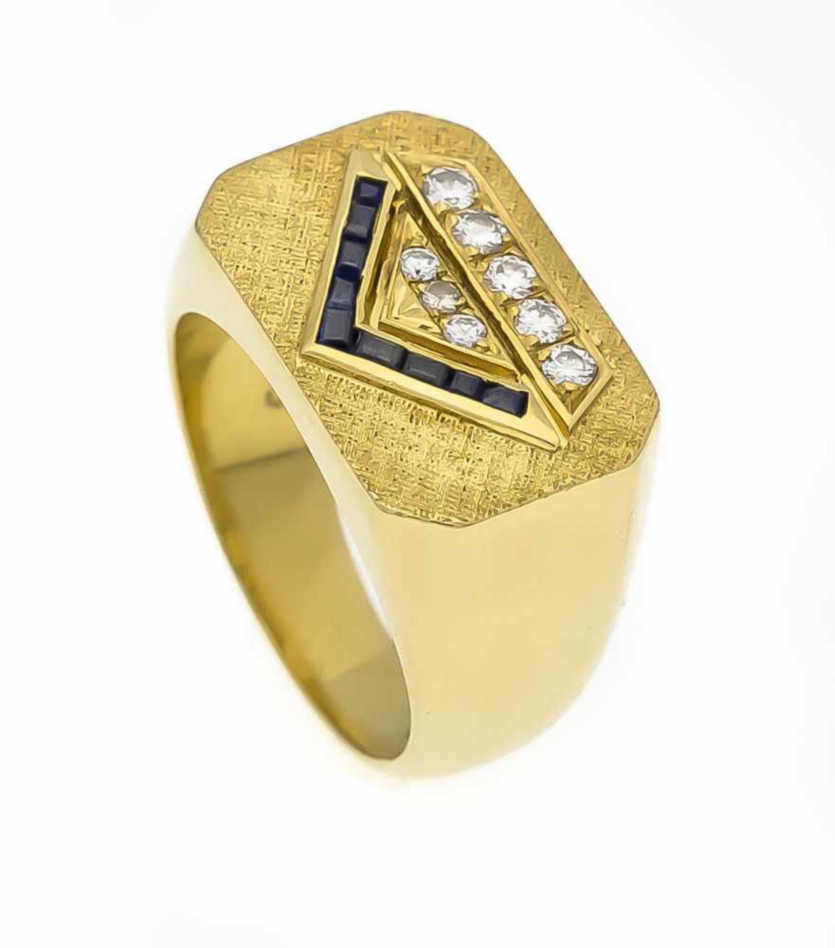 Saphir-Brillant-Ring GG 585/000 mit 9 fac. Saphiren in sehr guter Farbe und Brillanten,zus. 0,40