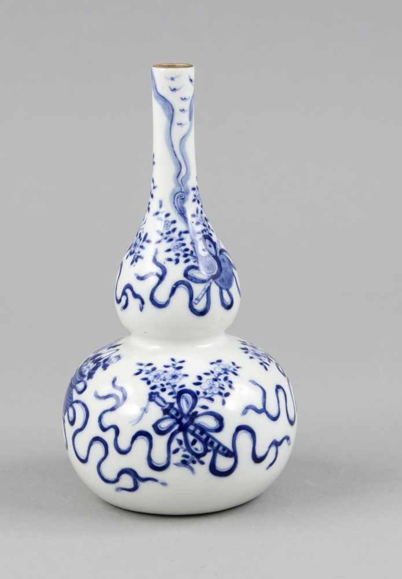 Doppelkürbis-Vase (Hu Lu Ping-Form), China, Ende 19. Jh. Qualitätsvoller,unterglasurblauer Dekor mit