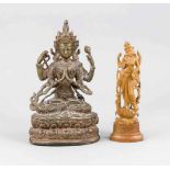 2 Figuren der Tara, 1 x Tibet, 19./20. Jh., Bronze mit rötlicher Patina, auf doppeltemLotossitz,