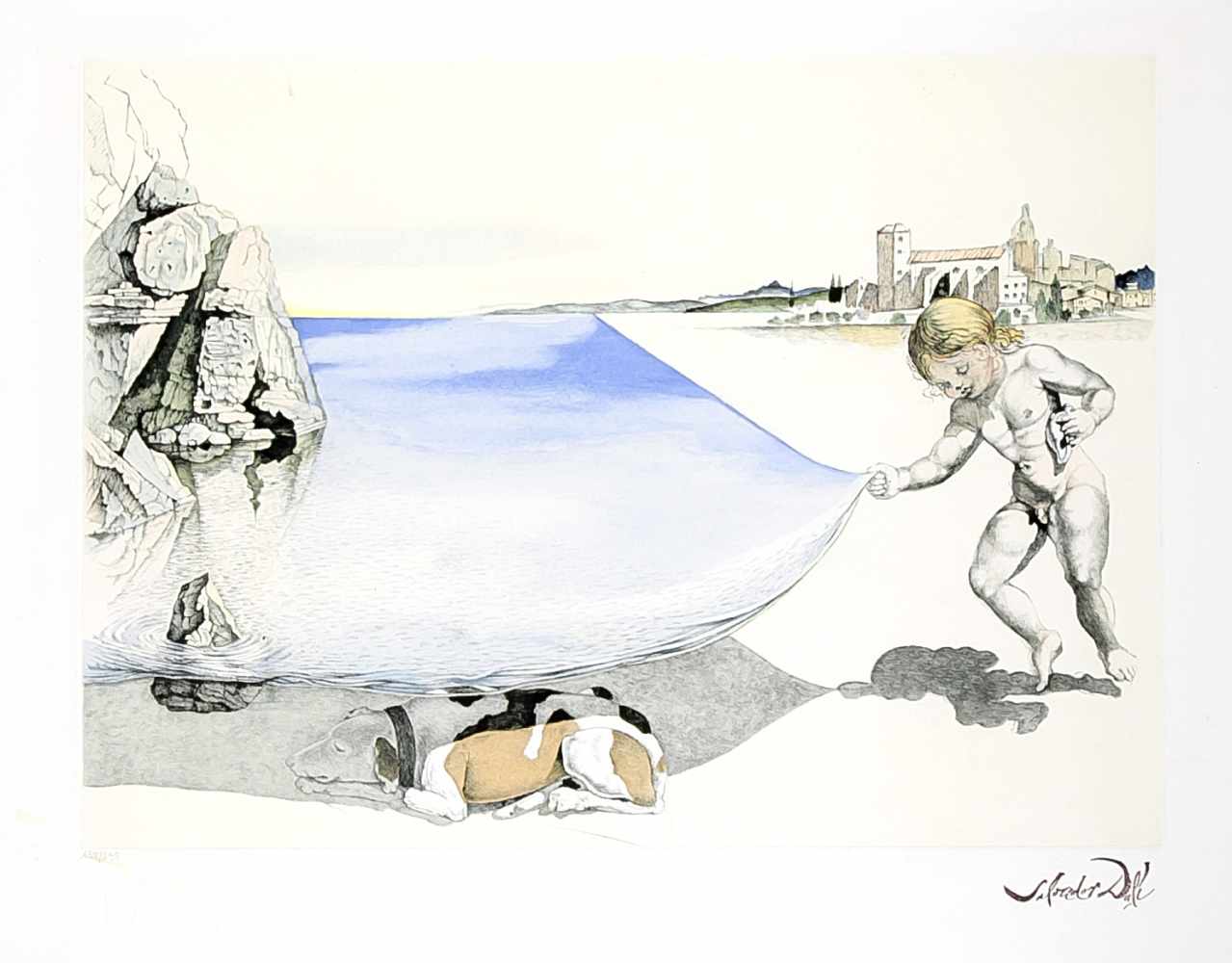 Salvador Dalí (1904-1989) nach, im Schatten einer schwebenden Wasserfläche schlafenderHund,
