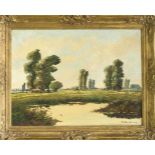 Landschaftsmaler des 20. Jh., sommerliche Landschaft mit weidenden Kühen, Öl/Lwd., u. re.unleserl.