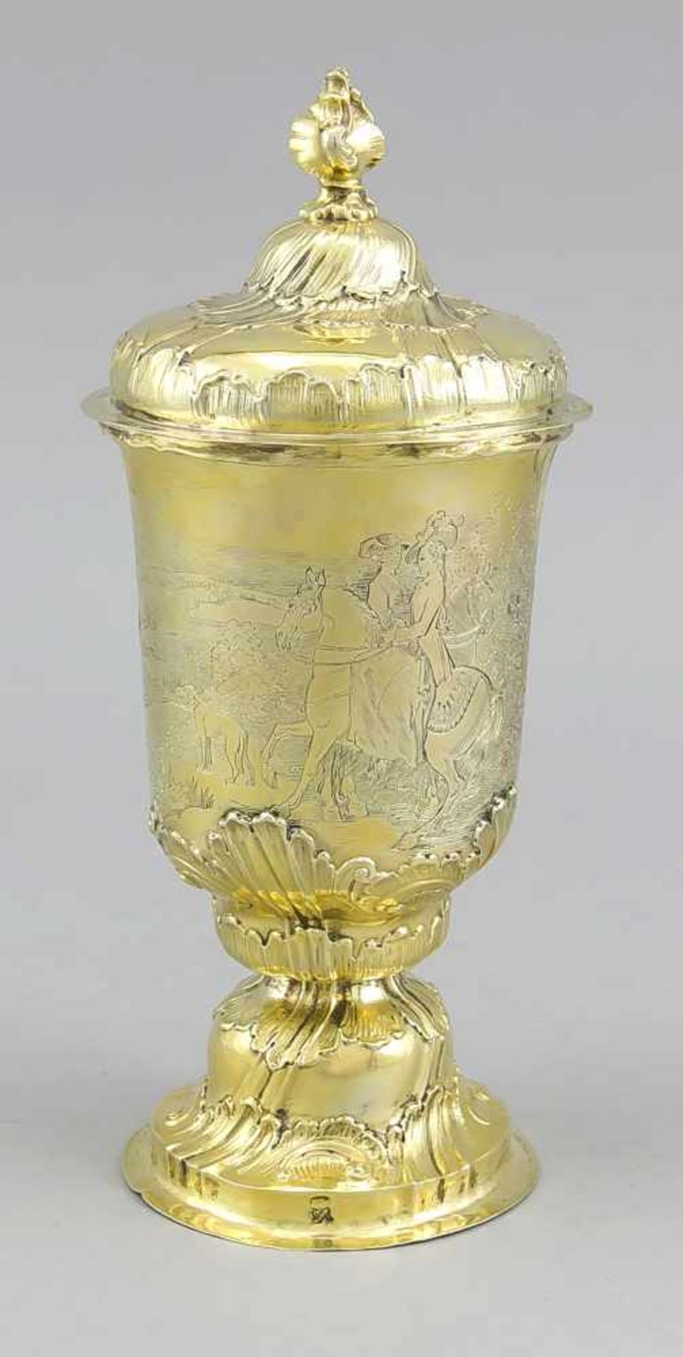 Rokoko-Deckelpokal, Frankreich, um 1770, Pächterstempel JA mit Krone für Julien Alaterre(1768-74), - Bild 3 aus 3