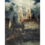 Wilhelm Schmetz (1890-1938), dt. Maler aus Düsseldorf, Hafen von Ostende mit der gotischen Peter und