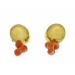 Korallen-Ohrstecker GG 585/000 mit Korallen-Elementen 11,9 mm, L. 29,5 mm, 12,0 gCoral stud earrings