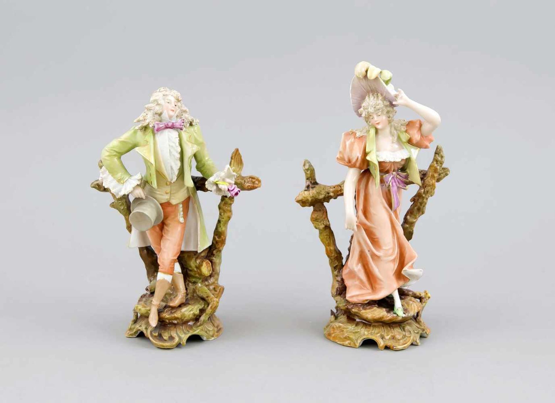 Galantes Paar, Galluba & Hoffmann, Ilmenau, Thüringen, um 1900, Dame und Kavalier desDirectoire,