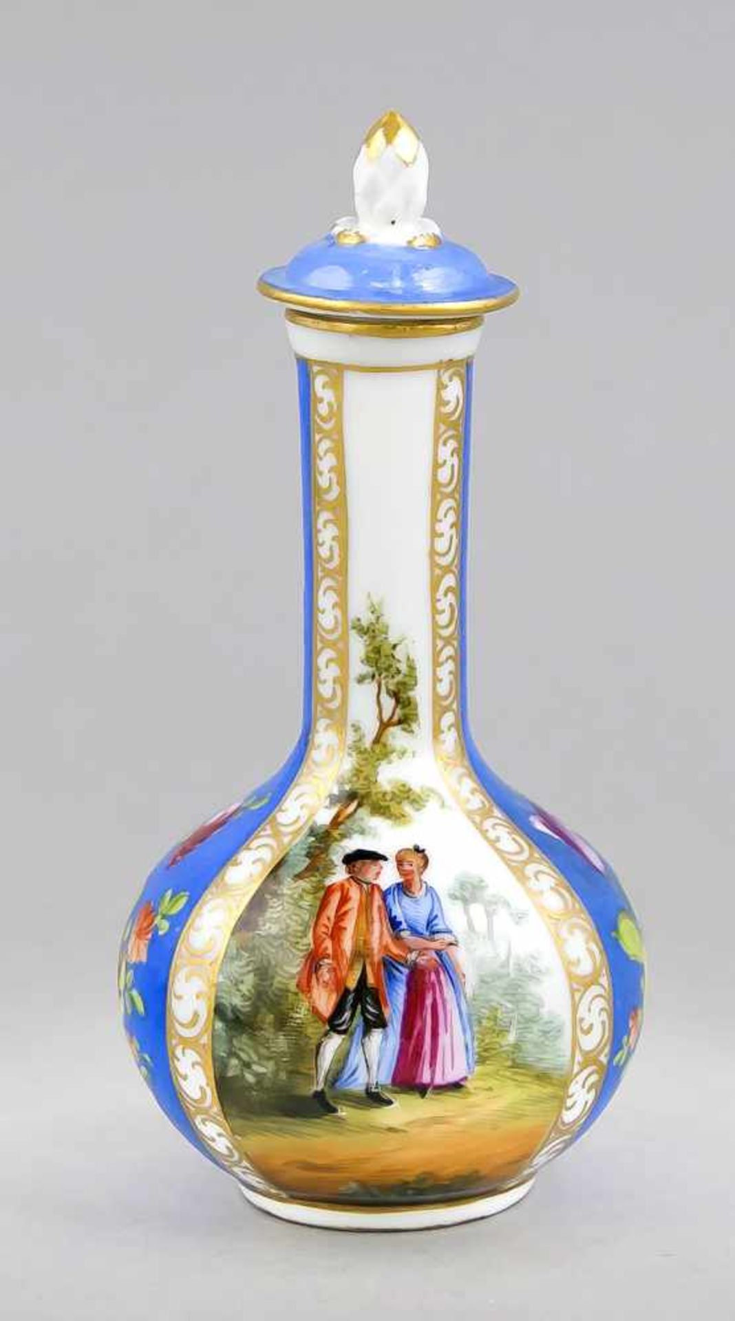 Kleine Deckelvase, Carl Thieme zu Potschappel, Dresden, Marke 1888-1901, Flaschenform mitDeckel ( - Bild 2 aus 3