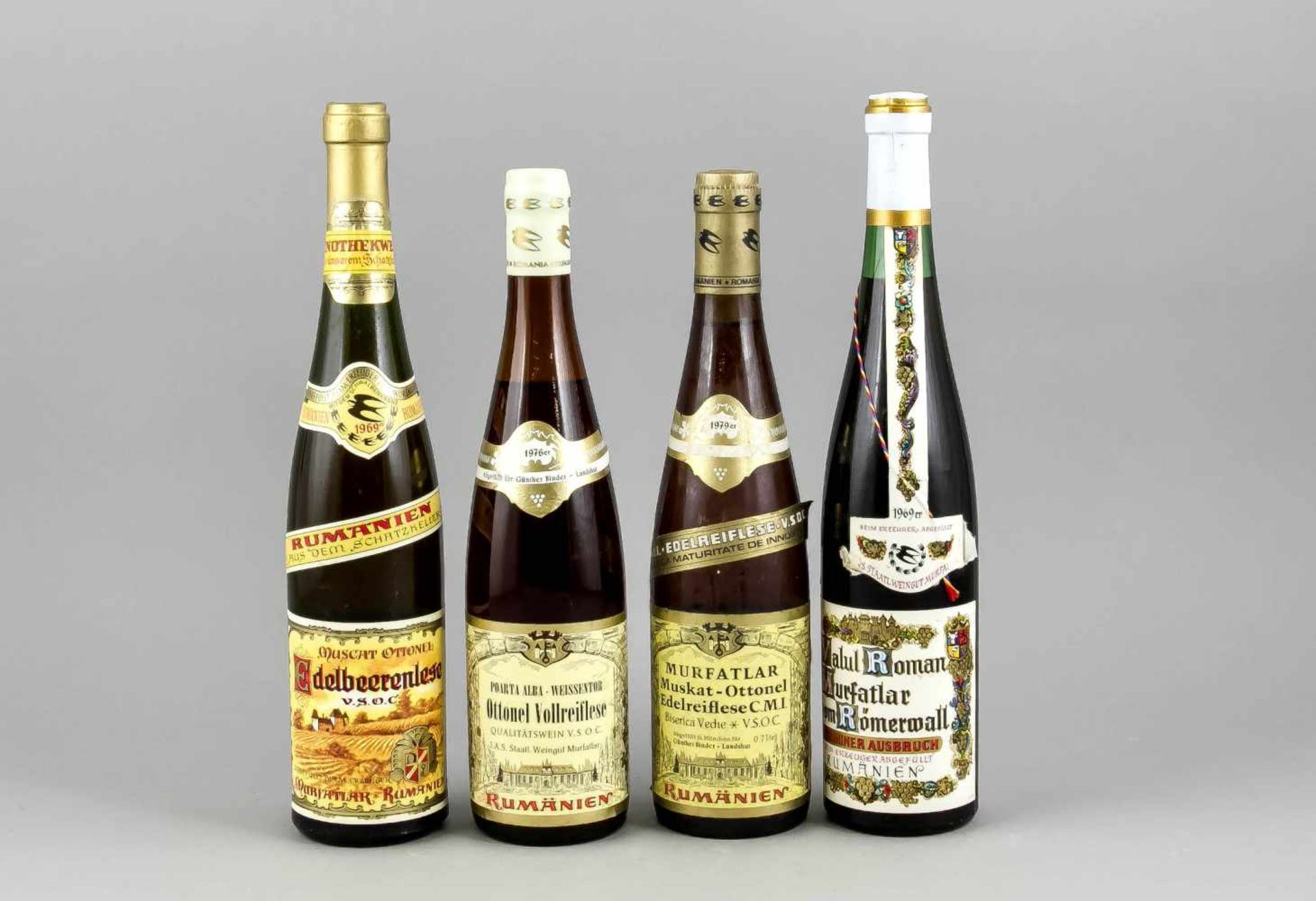 4 Flaschen Wein, Rumänien: 1 x 1969er Murfatlar Traminer Ausbruch, 1 x 1969er