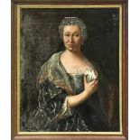 Anonymer Bildnismaler des frühen 18. Jh., repräsentatives Portrait einer Dame mit Blumenvor der