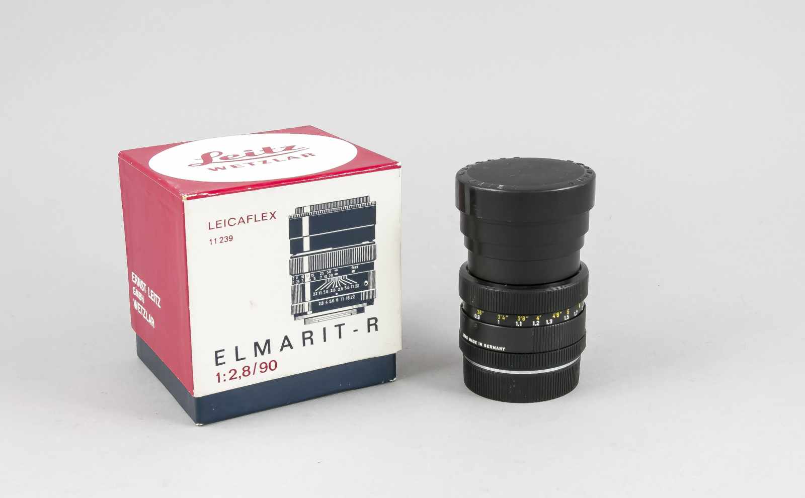 Objektiv Elmarit-R für Leica R, 1:2,8/90, in Original-Karton, 12 x 11 x 11 cm