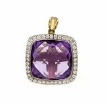 Amethyst-Brillant-Anhänger GG/WG 585/000 mit einem fac. Amethyst 11 mm in guter Farbe undBrillanten,