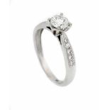 Brillant-Ring WG 585/000 mit einem Brillanten 0,50 ct l.get.W/SI und Diamanten, zus. 0,03ct, RG