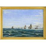 Anonymer Marinemaler Ende 19. Jh., zahlreiche Segelschiffe vor der Küste, Öl auf Lwd.,unsign., 38