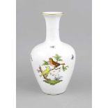 Vase, Herend, Marke nach 1967, Dekor Rothschild, Vogel- und Insektenmalerei,