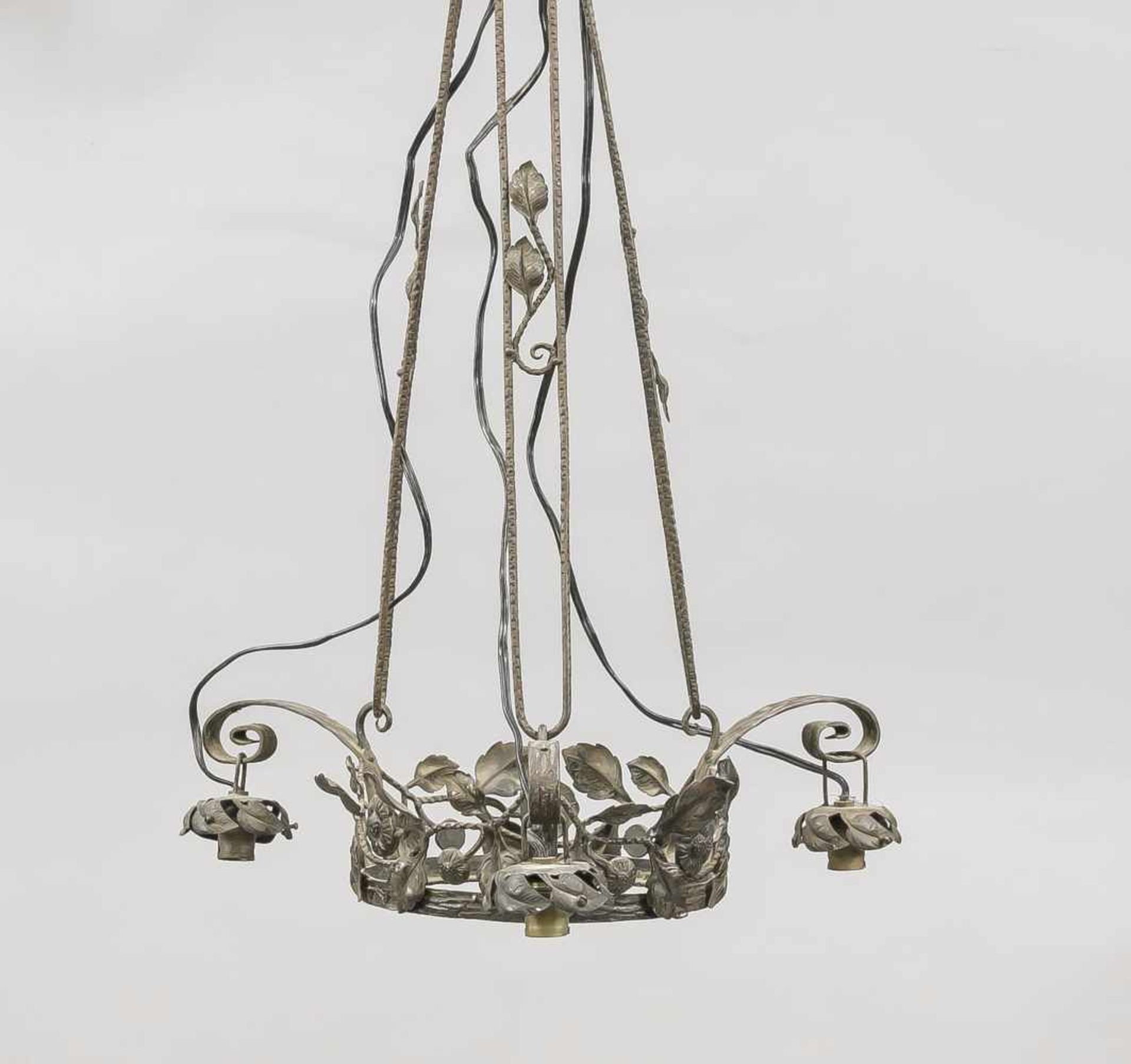 Jugendstil Deckenlampe, Frankreich, um 1900, 3-flg., in der Art von Muller Frères,Luneville.
