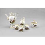 Empire-Kaffeekernstück und drei Kaffeetassen, 6-tlg., Meissen, mehrheitl Knaufzeit1850-1924, 1. u.