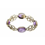 Amethyst-Armband Silber 830/000 um 1950 mit 4 oval fac. Amethysten 17 x 12 mm,Kastenschließe, L.