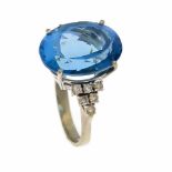 Blautopas-Brillant-Ring WG 750/000 mit einem oval fac. Blautopas 18 x 13 mm in sehr guterFarbe und