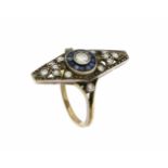 Saphir-Altschliff-Diamant-Ring GG/WG 585/000 mit einem Altschliff-Diamanten 0,15 ct undDiamanten,