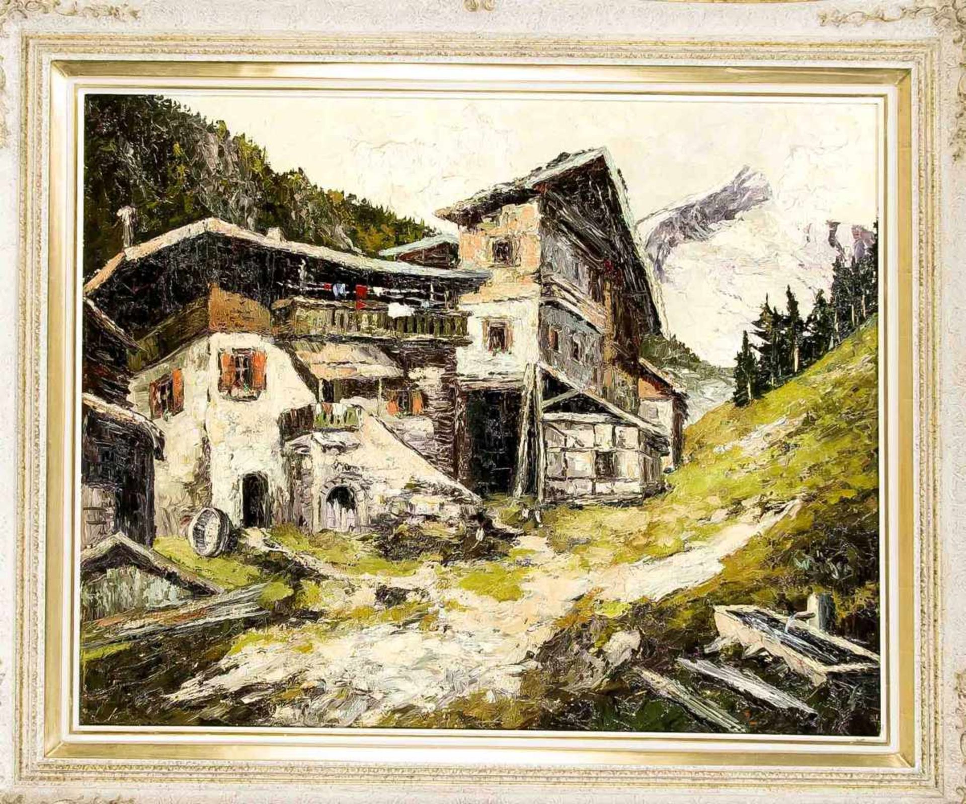 Willy Jäger (1912-1981), "Berghof mit Alpspitze", Öl auf Lwd., u. re. sign., versobetitelt und