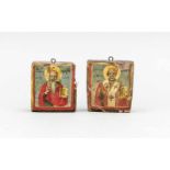 2 kleine Ikonen, wohl Russland, 19. Jh. Tempera und Goldstaffur auf Kreidegrund. 1 x derHeilige