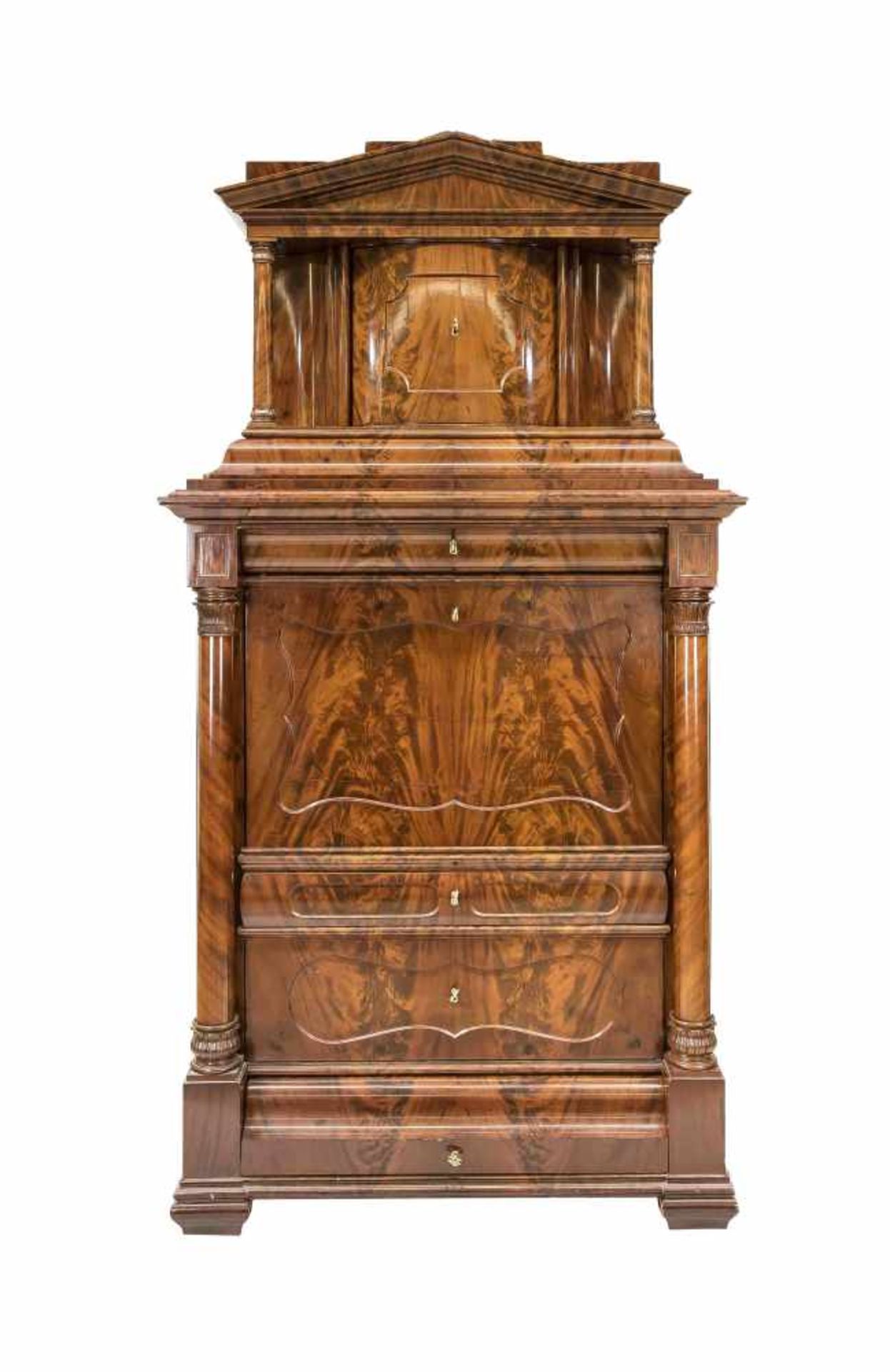 Biedermeier-Standsekretär um 1840, Mahagoni furniert, Korpus mit vier Schubladen, dieobere und - Bild 2 aus 2