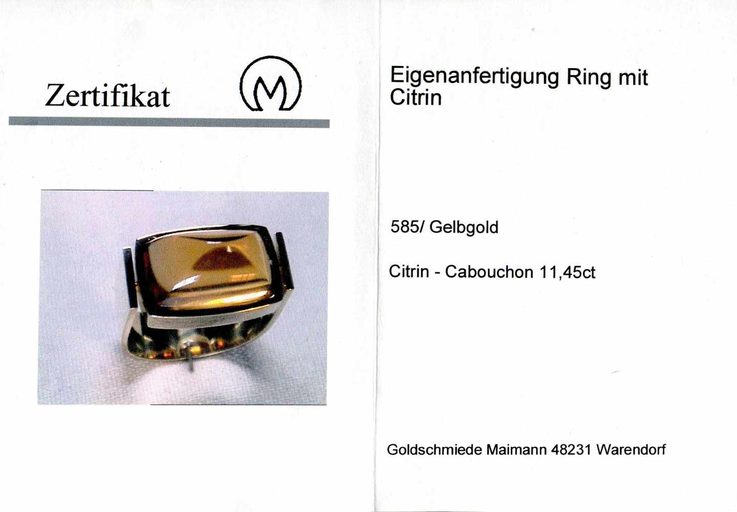 Citrin-Ring GG 585/000 Goldschmiedeanfertigung mit einem feinen Citrin-Cabochon 11,45 ct,15 x 11 mm, - Image 2 of 2