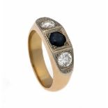 Saphir-Brillant-Ring RG/WG 585/000 um 1920 mit einem rund fac. Saphir 0,40 ct und 2Brillanten,